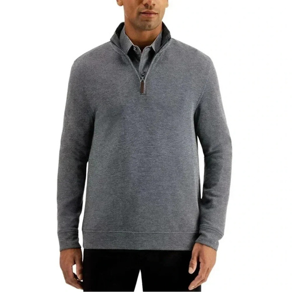 Tasso Elba 1/4 Zip Grey Cotton Blend Mens Sweater Size Small - Picture 1 of 10